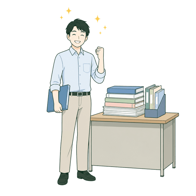 笑顔になった塾の先生のイラスト